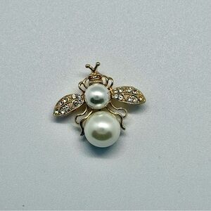 Elegant Gold and Pearl Bee Brooch